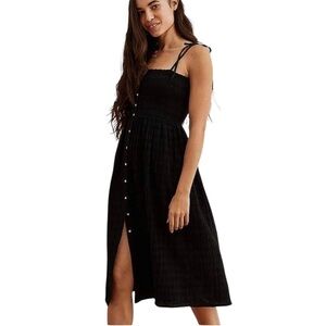 Aerie•Smocked Black Midi Dress